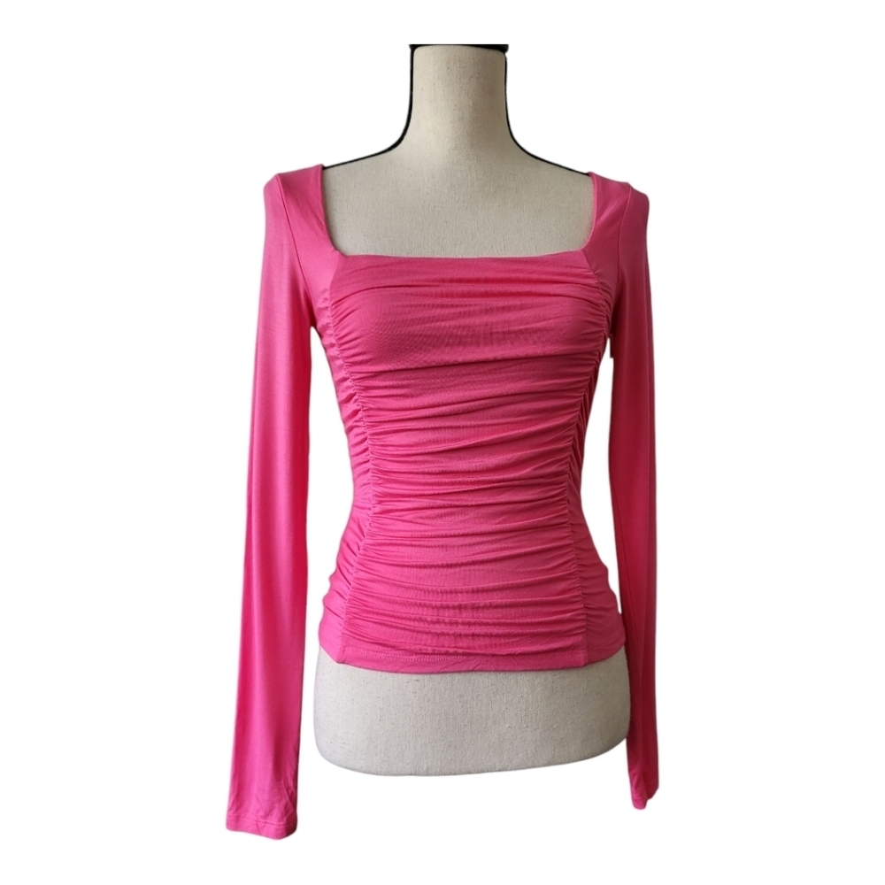 💕Elodie Square Neck Long Sleeve Rouched Crop Top‎ Size XS New